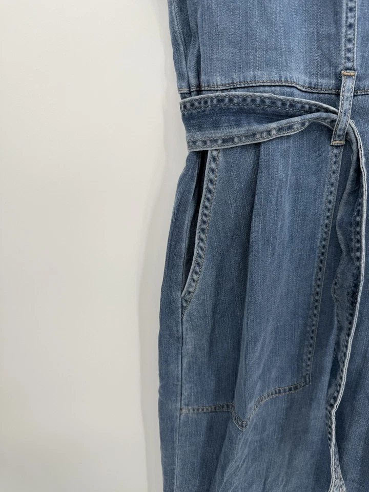 WHITE HOUSE BLACK MARKET Lace Up Blue Denim Cropped Jumpsuit Women’s Size 16 - Image 3 of 4
