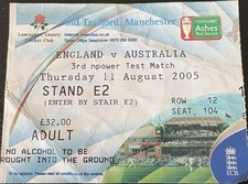 Ticket Stub, England v Australia, 3rd Test Match Day 1, Old Trafford, 11/8/2005