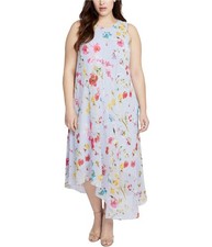 Rachel Roy Womens Floral Asymmetrical Dress, Multicoloured, Plus Size, 2X