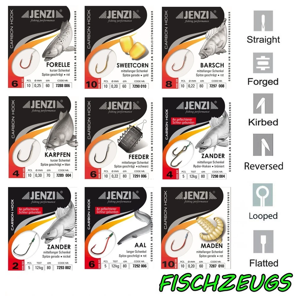 Jenzi Haken Angelhaken Vorfach Forelle Wurm Made Zander Ryderhaken Aal Karpfen