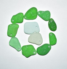 Drilled Genuine Sea Glass Beads Thick Real Beach Glass Green Blue Jewelry Making