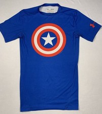 Under Armour Captain America Compression Shirt Mens Medium Blue HeatGear Marvel
