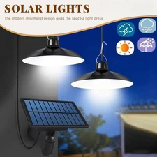 LED Pendant Lights Solar Power Indoor & Outdoor Yard Garden Shed Hanging Lamp