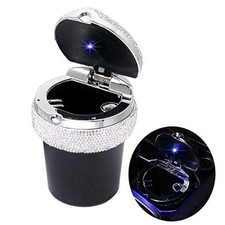 Car Ashtray, Portable Cigarette Smokeless Cylinder Cup Holder with Blue LED