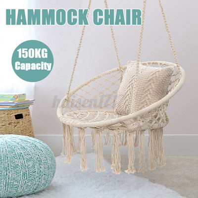 330lb 挂流苏花边吊椅圆形绳秋千摇椅纯棉卧室院子里 Ebay