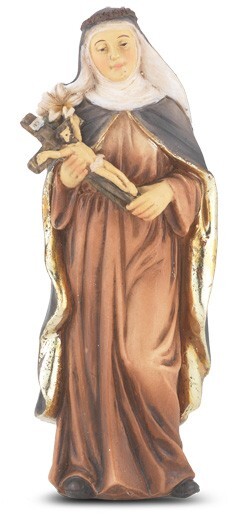 Saint Catherine of Siena Statue, Hand Painted Gold Leaf Accents 4", Boxed