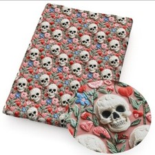 Skull 3D crochet look 100 Cotton fabric 20x55" 1252136 skeleton flower