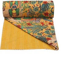 Indian Frida Kahlo Handmade Twin 100 Cotton Kantha Quilt Bedspread Throw Blanket
