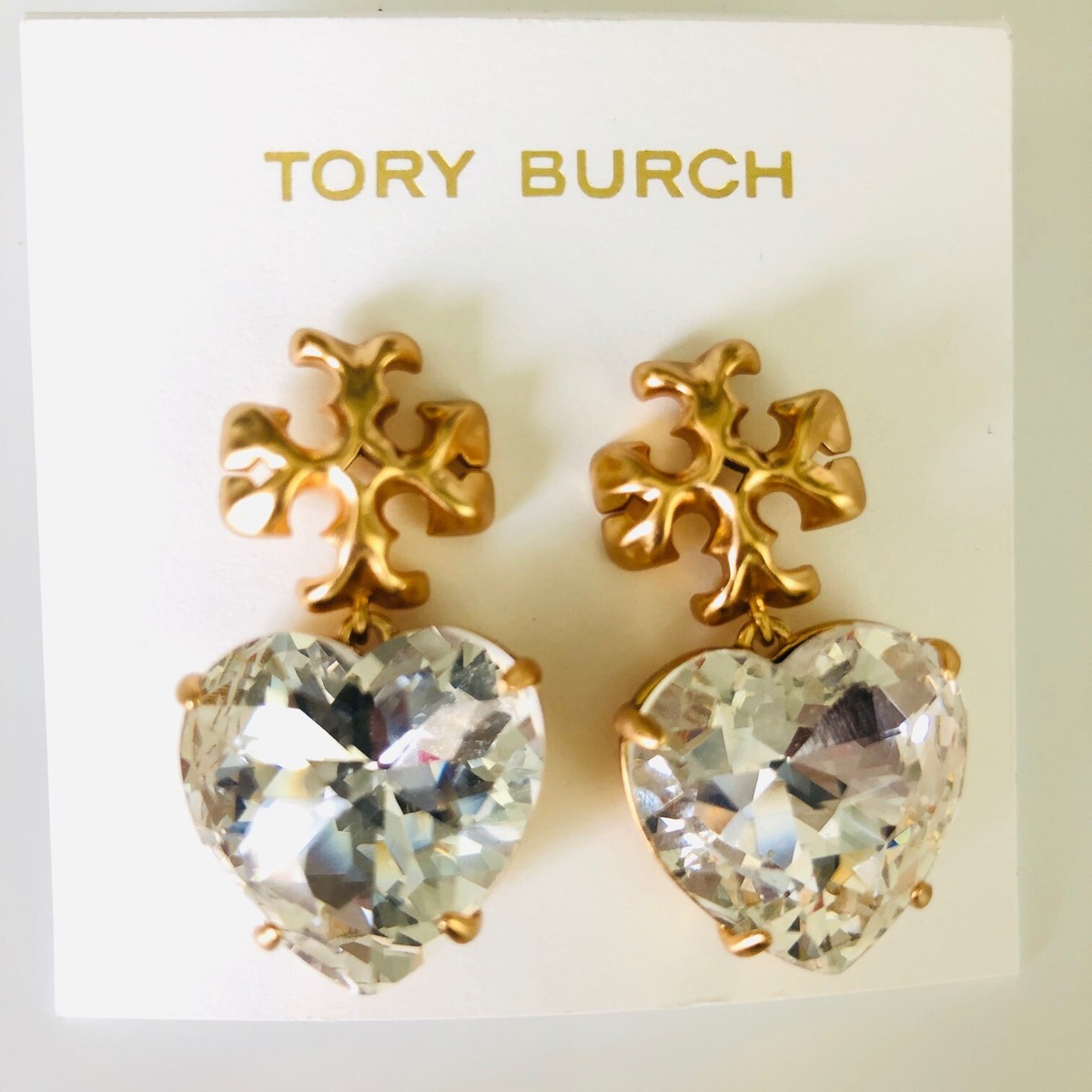 Pink Diamond Heart Shape Stud Earrings | Shop Now TORY BURCH ROXANNE PINK HEART CRYSTAL DIAMOND EARRINGS main image 2