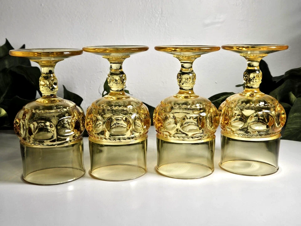 Vintage Indiana Color Crown Citron Topaz Yellow Kings Glass Goblets 5 5/8"H EUC! - Image 4 of 4