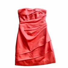 DAVIDS BRIDAL Womens Strapless Satin Bridesmaid Dress 6 Coral Pleated Worn Once