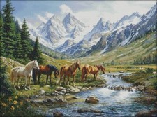 Horses in Wilderness - Counted Cross Stitch K...