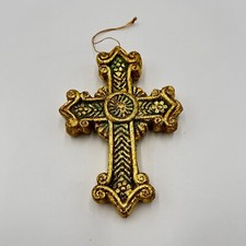 Heavy Ornate Gold Foil Christmas Holy Cross Ornament