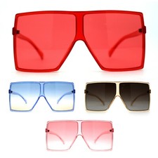 Pop Color Oceanic 80s Squared Rectangular Thin Plastic Oversize Sunglasses