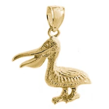 New 14k Gold Pelican Bird Pendant 