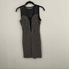 Women's Forever 21 Dress Sheer Black Net Yoke & Back Tan & Black Stripe Body Sm