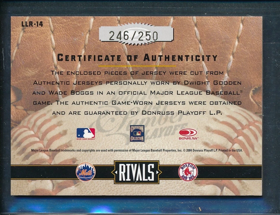 2004 Donruss Leather Lumber Rivals Jersey Relics LLR-14: WADE BOGGS GOODEN /250 - Image 2 of 2