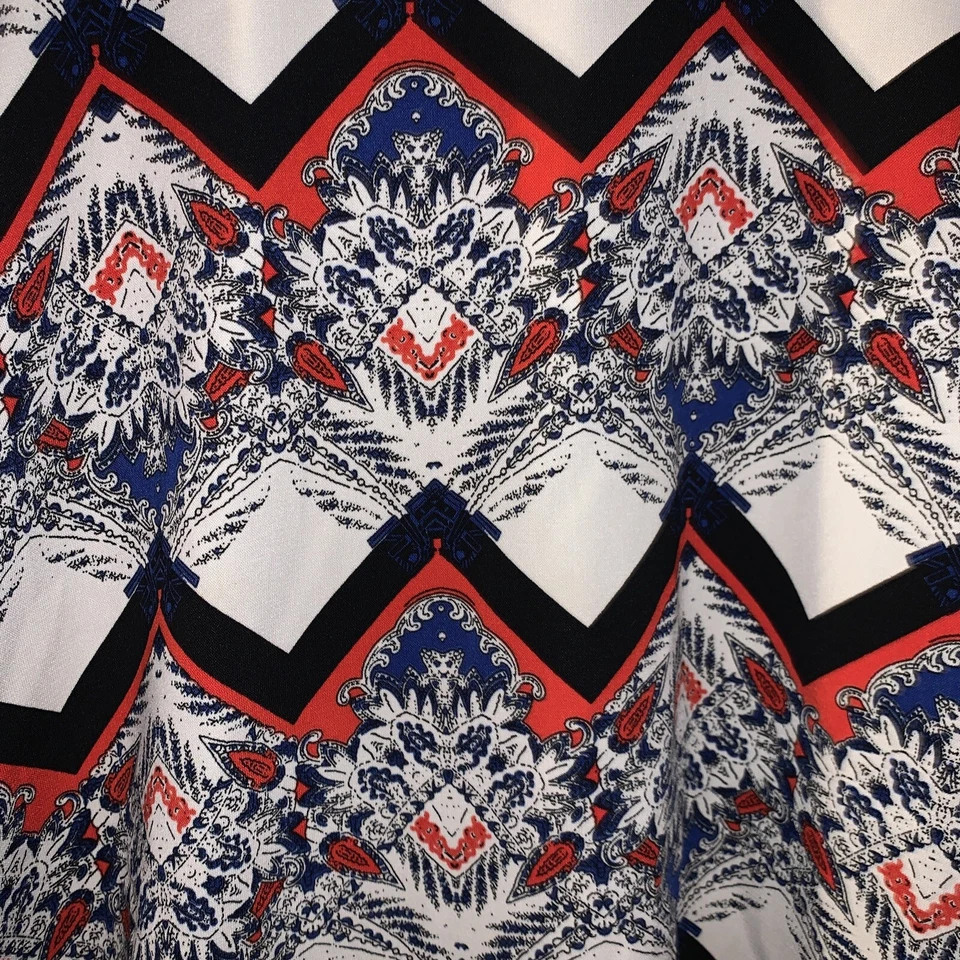 Aztec Design Womens Red Navy Blue Blouse Top Size Medium - Image 2 of 4