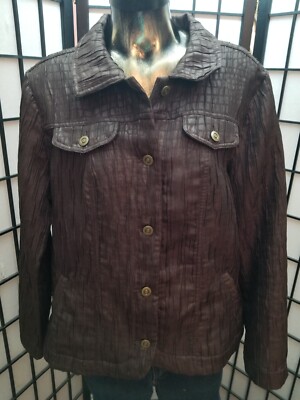 Christopher & Banks  Womens Softshell Jacket Siz Large Brown Faux Croc 