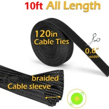 10ft Braided Wire Wrap Cord Protect Nylon Sleeve Storage Pipe Cable Split Black