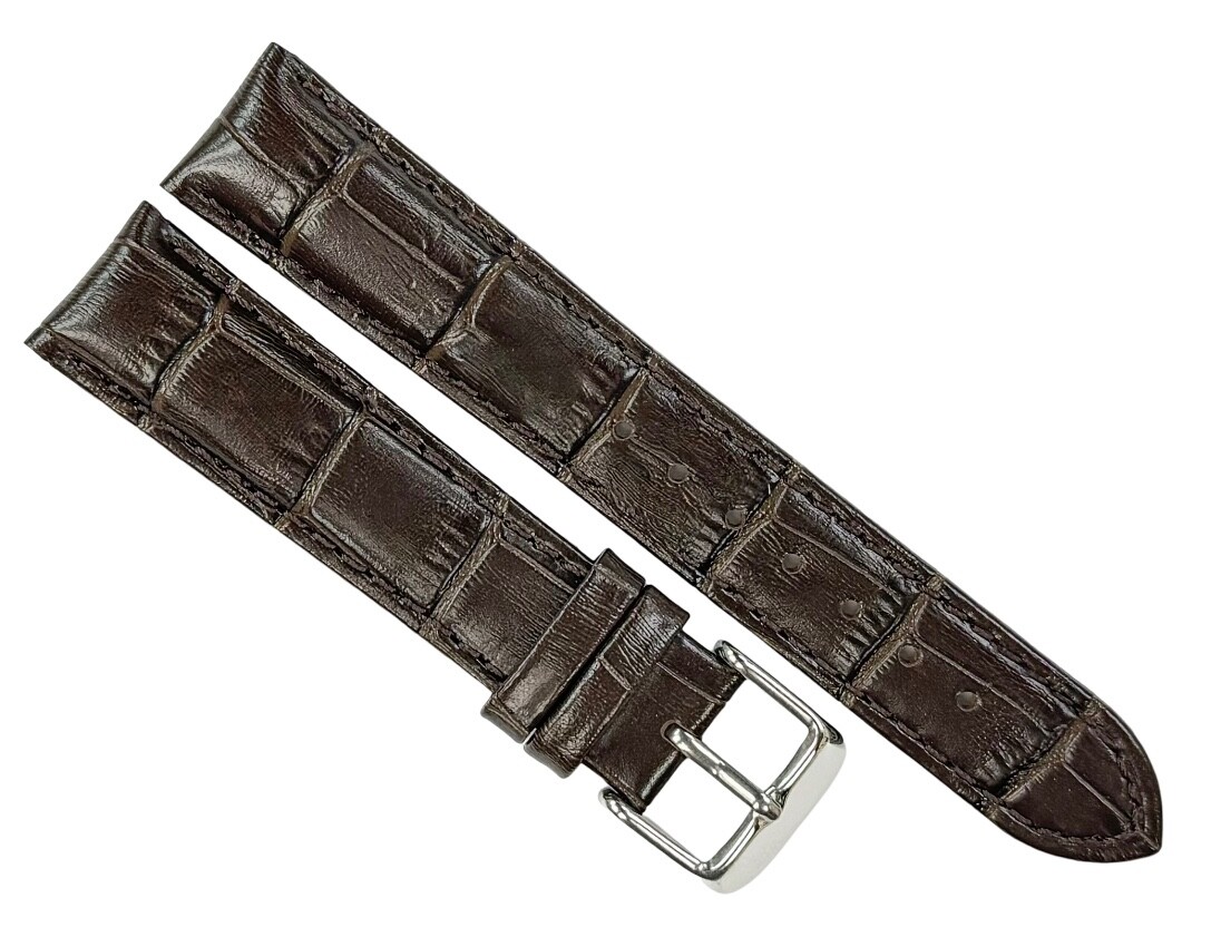 Genuine Leather Alligator Grain D.Brown Padded Watch Band 14mm Stitched-image