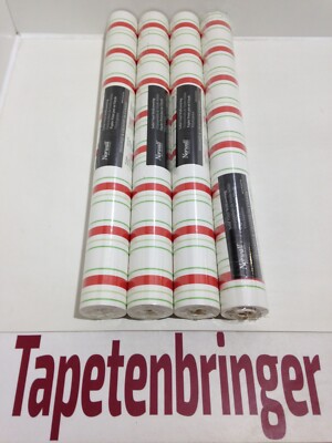 Papiertapete Norwall 4 x KC28548 (4Rollen) Streifenmuster Weiß Rot Grün