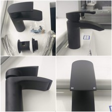 Round Modern Basin Mixer Tap Faucet, Brass Matte Black Bathroom-Waste & Flexi