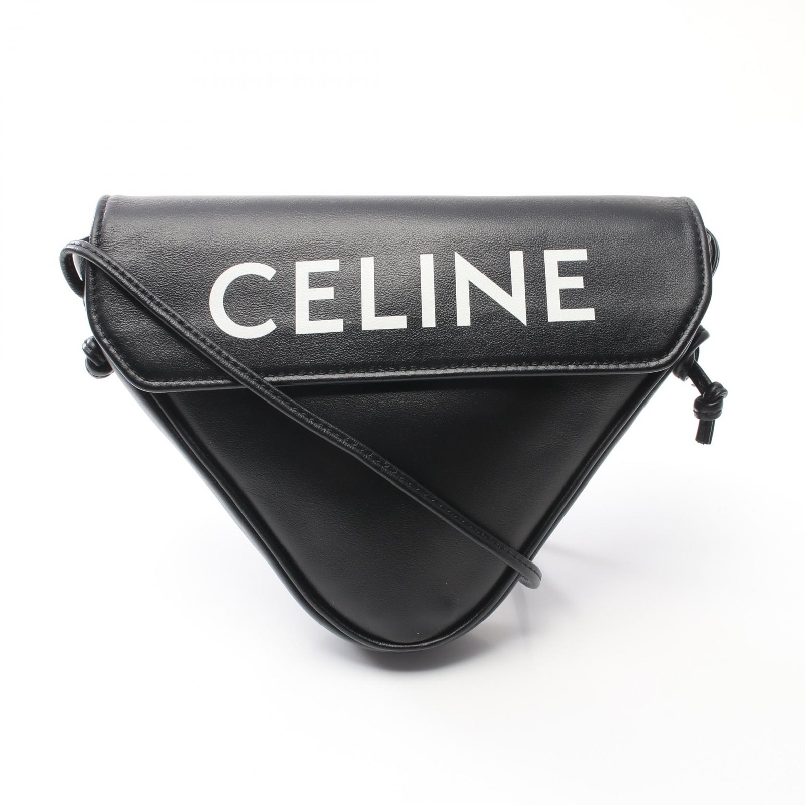 CELINE Triangle Leather Shoulder Bag Black Logo Crossbody Vintage 195903DCS