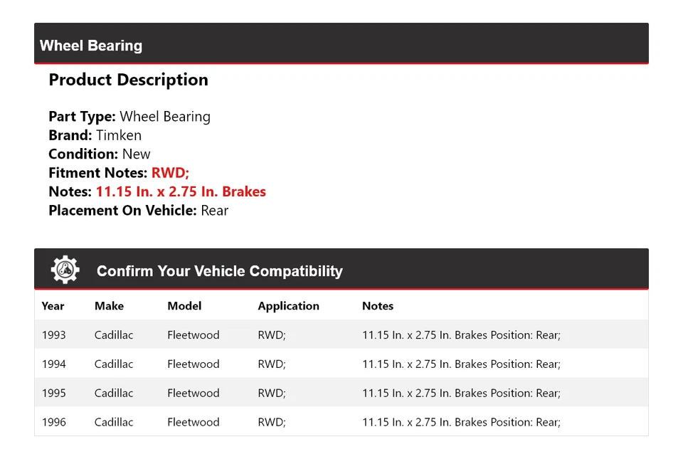 Задний подшипник колеса для Cadillac Fleetwood RWD 1993-1996 годов выпуска Timken 1994 1995 - Изображение 2 из 4