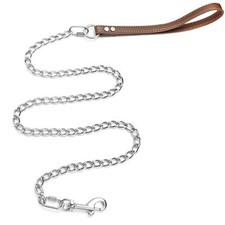 Heavy Duty Dog Chain Leash4FT/6FT Chew Proof Stainless Steel Link Leather Han...