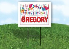 GREGORY HAPPY BIRTHDAY BALLOONS 18 in x 24 in Yard Sign Road Sign with Stand