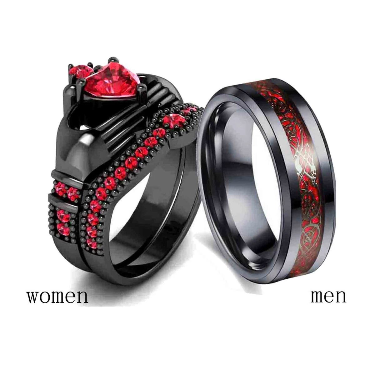 sz6 12 Couple Rings Titanium Steel Red Cz Mens Ring Women s
