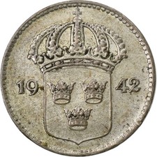 Schweden, Gustaf V, 10 &Ouml;re, 1942, Silber, SS, KM:780