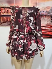 Love Sadie Women's Romper Size M Burgundy Floral Lace Detail #7