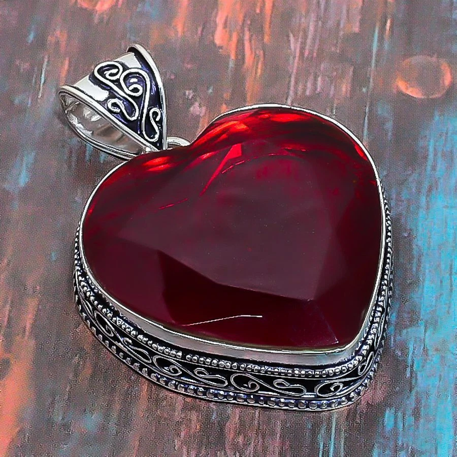 Colgante Joyería Regalo Hecho a Mano Piedras Preciosas Granate Mozambique 1.97" d437 Foto 2 de 4