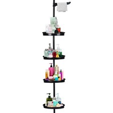 Bathroom Shower Trolley Corner 4-Tier Adjustable Shelf w/ Tension Rod Organizer