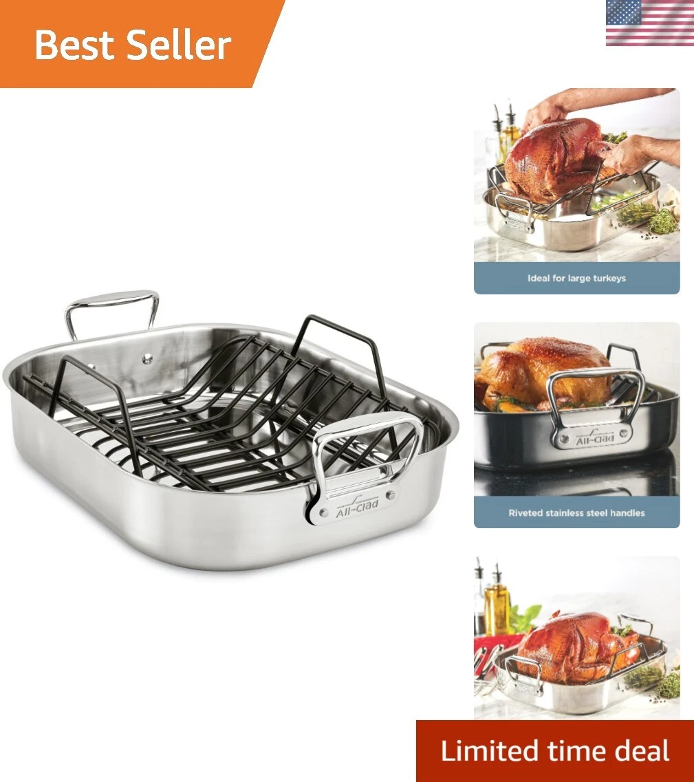 Specialty Stainless Steel Roaster and Nonstick Rack 16x13x5 Inch Oven Broiler...