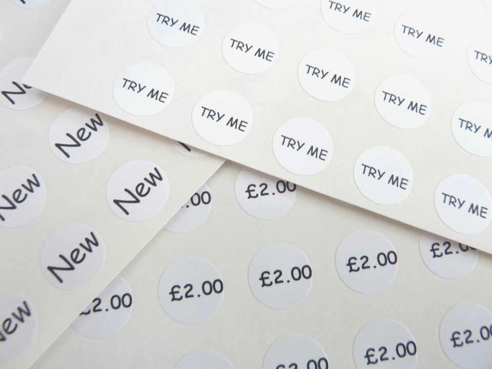 Small Circular Price, Pricing Retail Labels, Black Print onto White Stickers