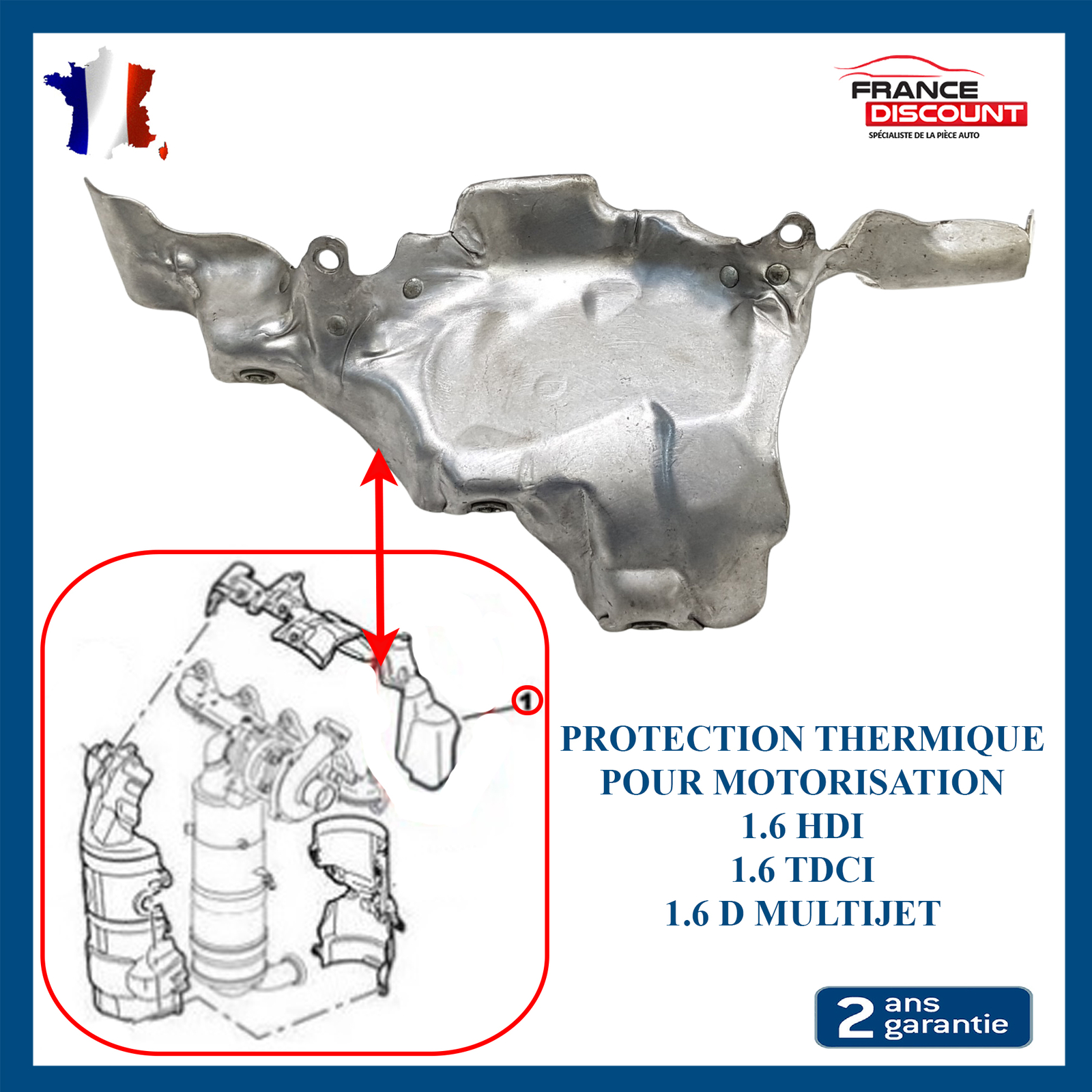 Ecran thermique d'échappement pour Fiat Scudo 1.6 D Multijet 9661522880 en aluminium