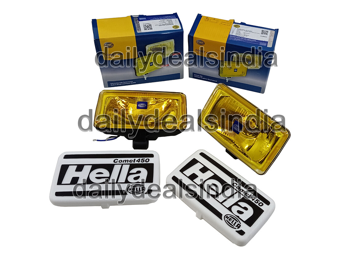 Faro Alogeno HELLA Comet 450 - Rettangolare, 12V, Lente Diffusore Gialla, Per Profondità, Dx/Sx, Con Lampadina H3