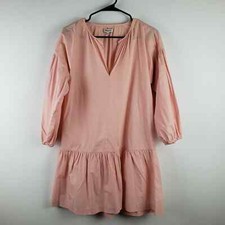 Madewell Women's S Puff Sleeve Drop Waist Dress Light Baby Pink Cotton Prairie