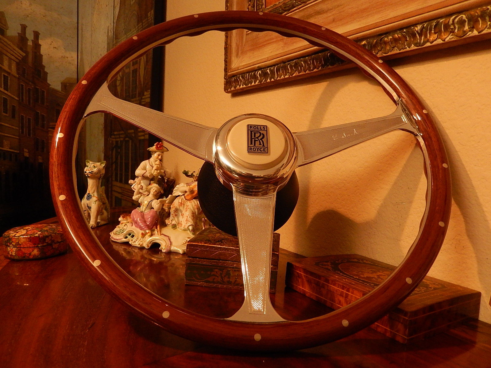 Rolls Royce Corniche Camargue Wood Steering Wheel 15" engraved + Rivets  NOS NEW