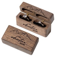 Wedding Ring Bearer Box Slim Proposal Double Hole Wood Ring Case