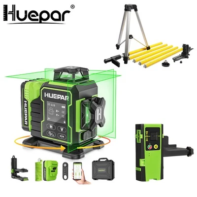 Huepar 3D Selbstnivellierende Laserwaage mit LCD-Display +Empfänger +3.7m Stativ - Bild 1 von 4