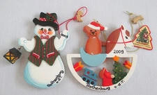 Käthe Wohlfahrt Wood Snowman and Rocking Horse Christmas Ornaments Rothenburg o.