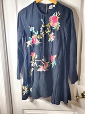ASOS Black Floral Embroidered Long Sleeve Dress Womens Size 6