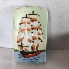 RARE Antique Japanese Japan Ship Boat Pottery Ceramic Wall Pocket Vase