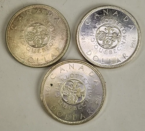 Lot of 3 1964 Canada 80% Silver Dollar Charlottetown Quebec Coin