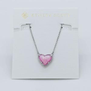 New Kendra Scott Ari Heart Silver Necklace in Pink Opal