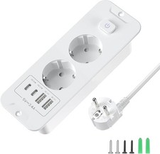 Versenkbare Steckdose 2 Fach, Einbau steckdosenleiste mit 4 USB, Einbausteckdose